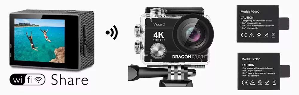 Dragon Touch 4K Action Camera 16MP Vision 3 Underwater Waterproof