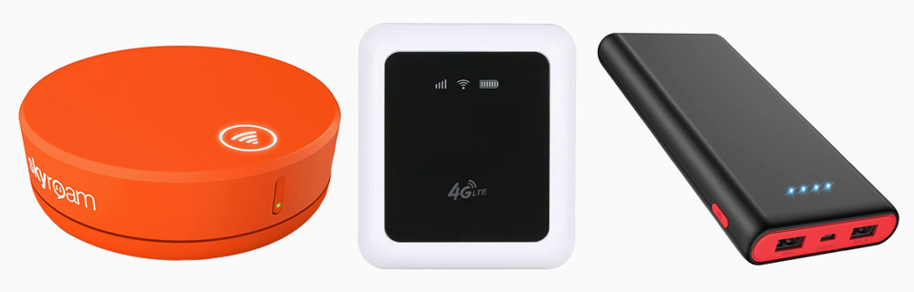 Skyroam mobile wifi hotspot portable charger and Ekrist power bank compatible with iphone android